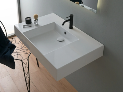 TEOREMA 2.0 PLUS - Wall-mounted single rectangular ceramic washbasin _ Scarabeo Ceramiche