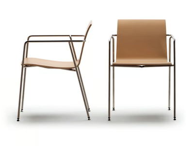 IRINA - Stainless steel and wood chair with armrests _ SELLEX