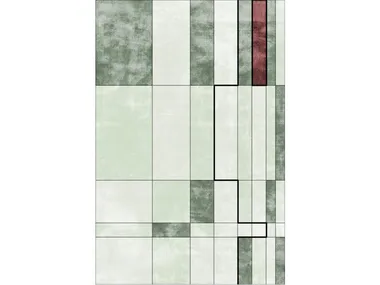 FACE RELOADED MARKED GREEN - Custom handmade Bamboo silk rug with geometric shapes _ Sirecom Tappeti