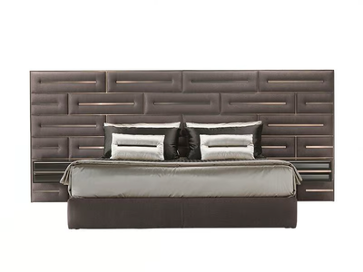 WALL - Fabric double bed with upholstered headboard and integrated nightstands _ Siwa Soft Style