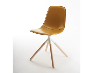 COUPÉ 4T UP - Leather chair with solid ash wood frame _ SOFTLINE 1979