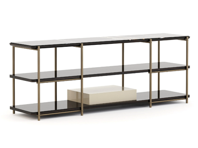 HER - Rectangular bronze and marble console table with shelving _ Stylish Club