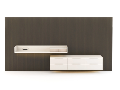 LANDFORM - Wall-mounted wood veneer storage wall with secretary desk _ Stylish Club