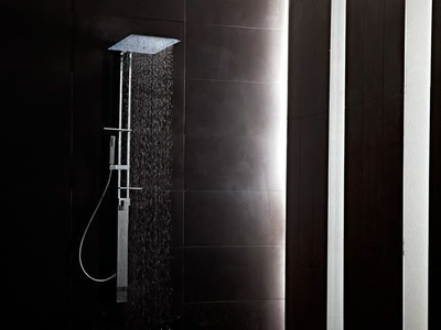JETTO - Wall-mounted brass shower panel with hand shower _ Tender rain