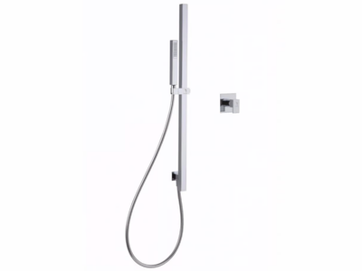 Square-section sliding bar - Wall-mounted brass shower panel with hand shower _ Tender rain