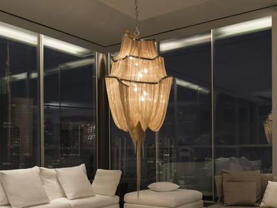 ATLANTIS A15-14-13 - Brass chains and metal structure plated pendant lamp _ TERZANI