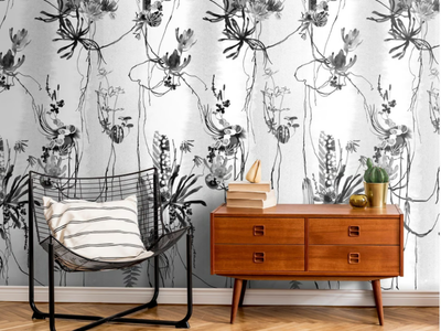NESTER PATTERN - Washable wallpaper with floral pattern _ Texturae