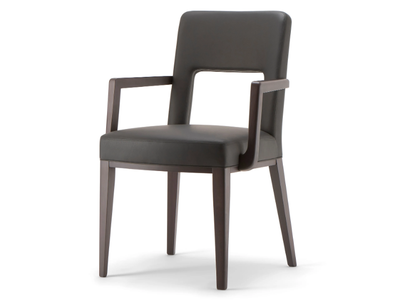 MONTREAL - Upholstered leather chair with armrests open back _ Tirolo