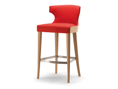 XIE - Upholstered solid wood stool with footrest with back _ Tirolo