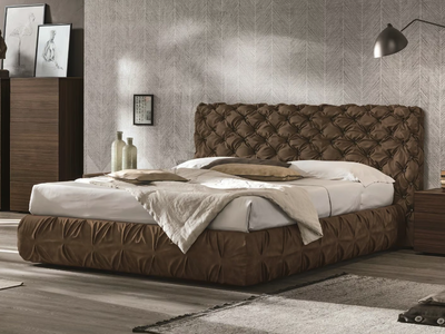 CHANTAL - Leather double bed with tufted headboard _ Tomasella