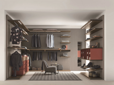 PRATICO SYSTEM - Sectional wooden walk-in wardrobe with integrated lighting _ Tomasella