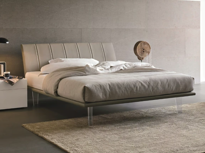SEVEN - Leather double bed with upholstered headboard _ Tomasella