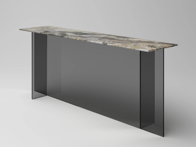 SESTANTE STONE - Rectangular console table with marble top and glass base _ Tonelli Design