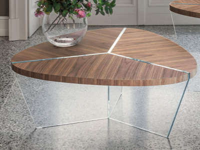 AIDA - Low triangular wood and glass coffee table _ Tonin Casa