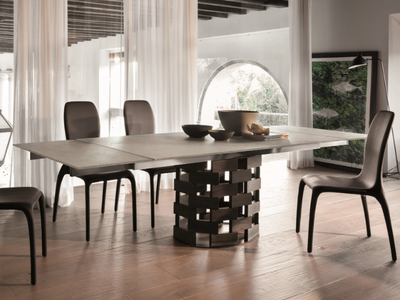 COLOSSEO - Extending porcelain stoneware table with walnut base _ Tonin Casa
