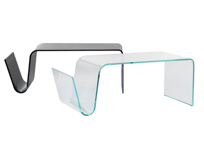 LINE - Low glass coffee table with integrated magazine rack _ Tonin Casa