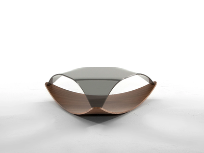 QUIET - Low triangular wood and glass coffee table _ Tonin Casa