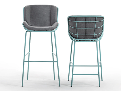 SKIN - Upholstered metal stool with footrest with back _ TrabA'