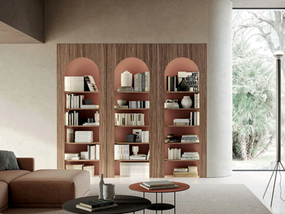 ARCO - Open wooden bookcase with built-in lights _ TUMIDEI