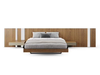 MILL - Wooden headboard with integrated nightstands for double bed _ TUMIDEI