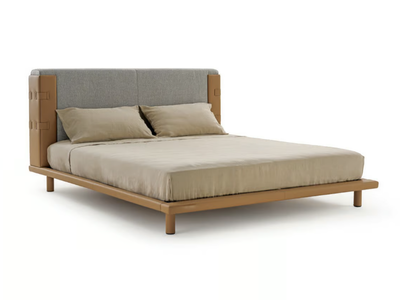 ATELIER - Fabric and leather bed with upholstered headboard _ Turri