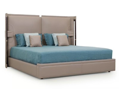 ECLIPSE - Leather double bed with upholstered headboard _ Turri