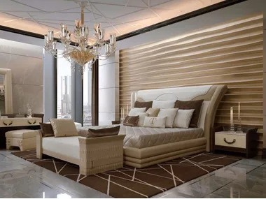 NUMERO TRE - Leather double bed with upholstered headboard _ Turri