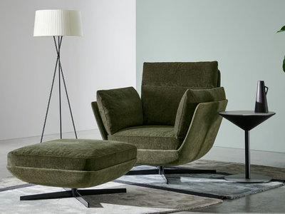 BIGGIE - Fabric armchair with footstool with armrests _ Twils