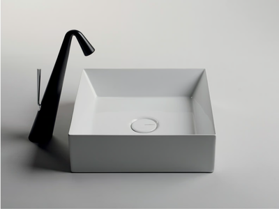TRACK - Countertop square single ceramic washbasin _ Valdama