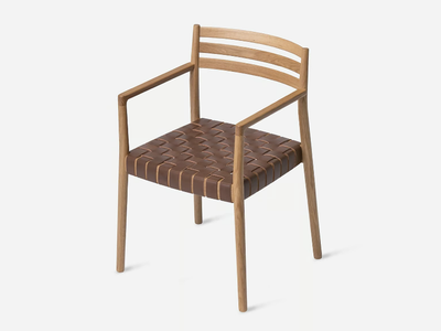 BOGART - Wooden chair with armrests and seat in full grain leather _ Vergés