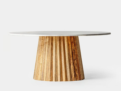 PLISSÉ WOOD - Round mango and marble coffee table _ Vical Home