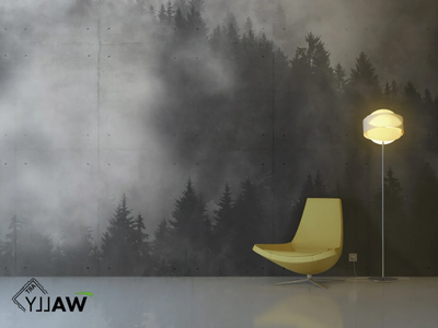 CONCRETE WOOD - Fire retardant washable landscape nonwoven wallpaper _ WALLYART