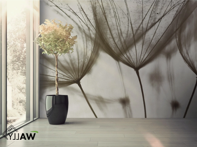 DANDELION - Fire retardant washable nonwoven wallpaper with floral pattern _ WALLYART