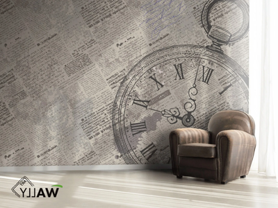 TIME OF WORDS - Motif fire retardant washable nonwoven wallpaper _ WALLYART