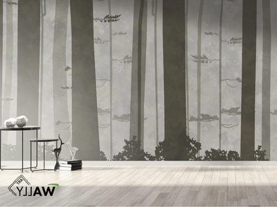 WOOD - Fire retardant washable landscape nonwoven wallpaper _ WALLYART