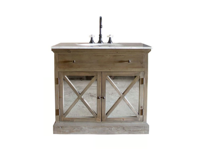 ST. HELENA - Floor-standing reclaimed wood vanity unit with integrated washbasin _ WatermarkFixtures