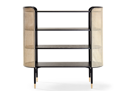 MOS - Open beech bookcase with woven cane inserts _ Wiener GTV Design