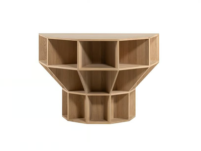 HAKU - Demilune solid wood console table with shelving _ Woak