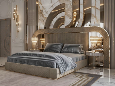 VELOVIS - Double bed with upholstered headboard _ ZEBRANO