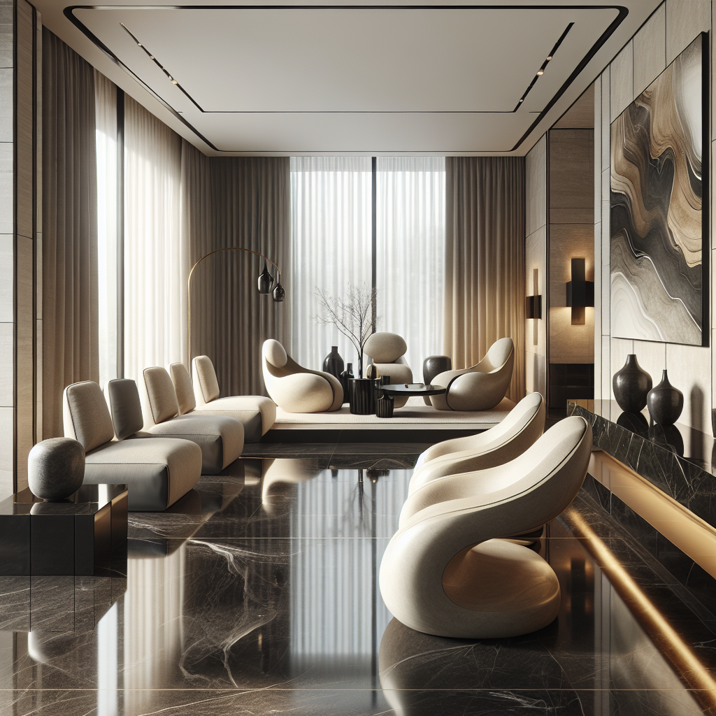 This image showcases a modern, minimalistic living space characterized by its open and airy design. 